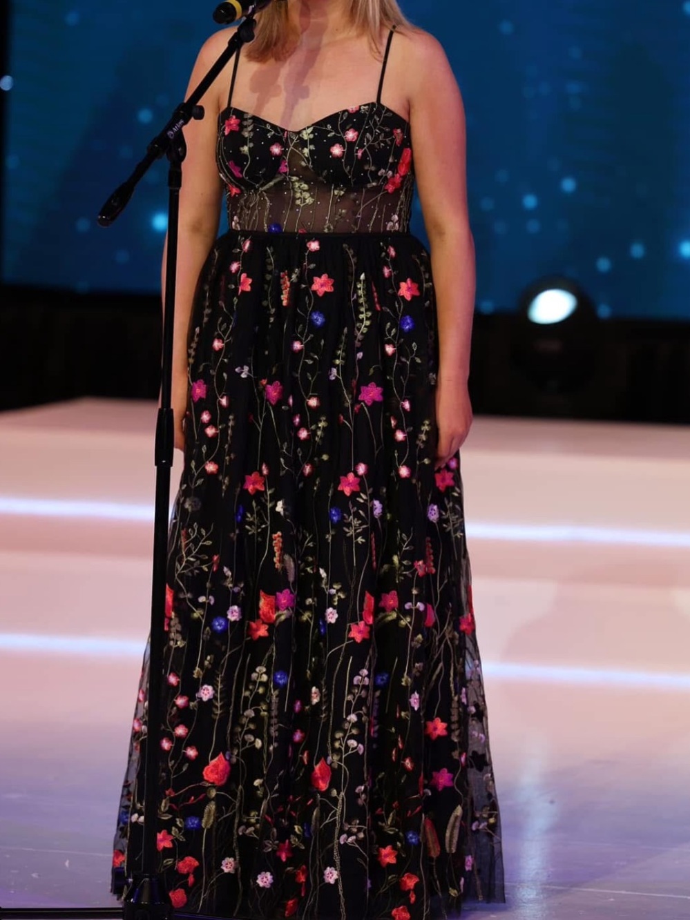 City Studio Black flower-embroidered dress